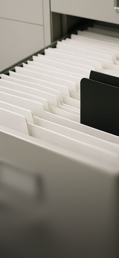 Dossiers parfaitement classés dans un tiroir d'archives